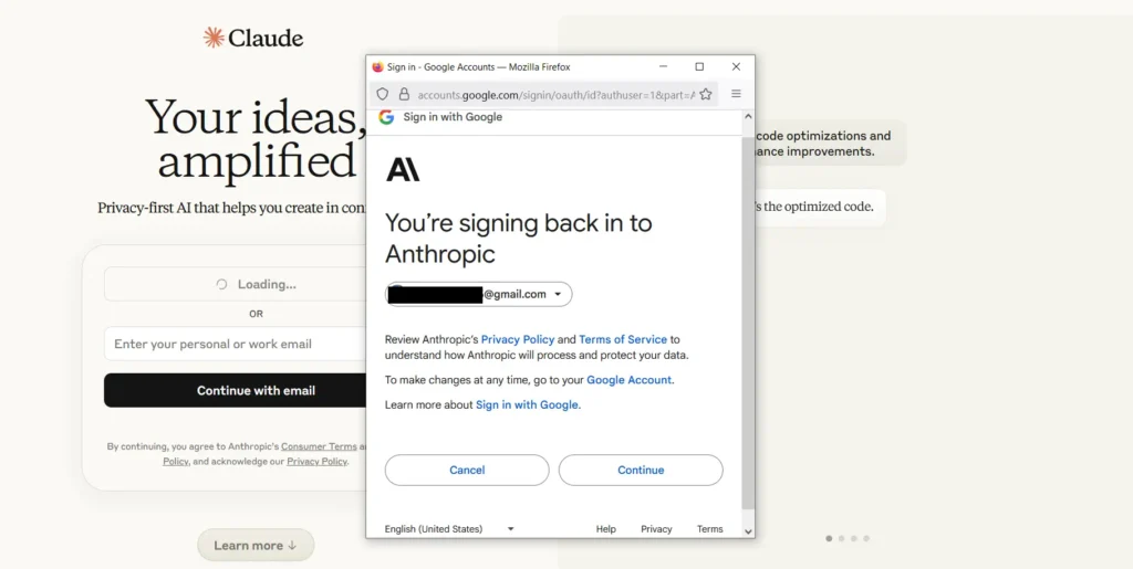 Claude에 로그인하세요